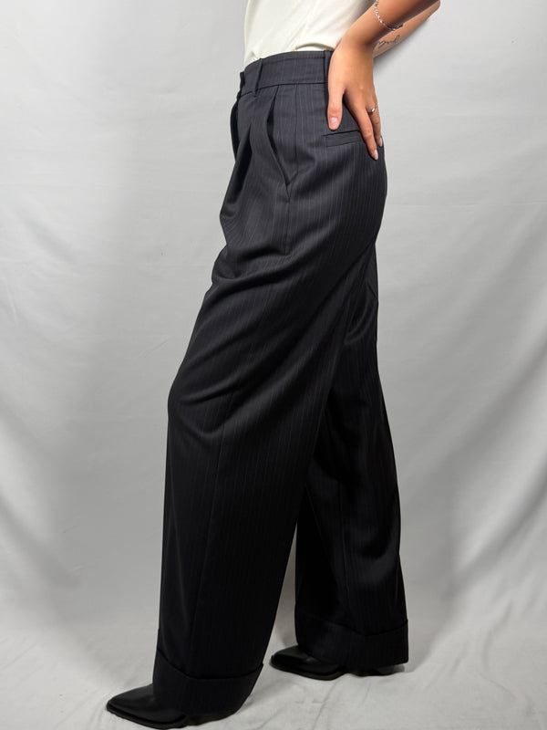Pantalone palazzo con rovescia gessato blu - Vicolo