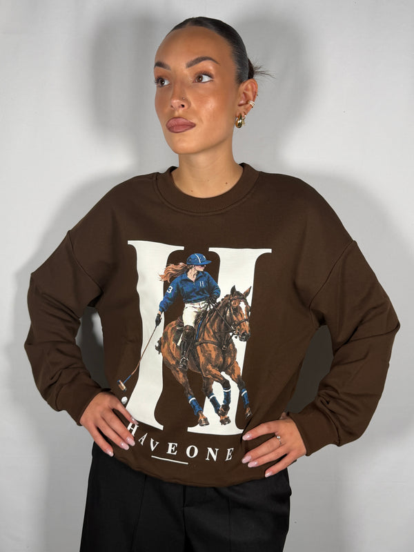 Felpa con stampa Polo Marrone- HaveOne
