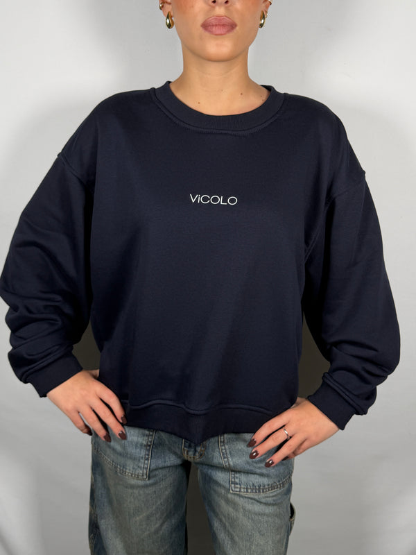 Felpa blu con stampa retro - Vicolo