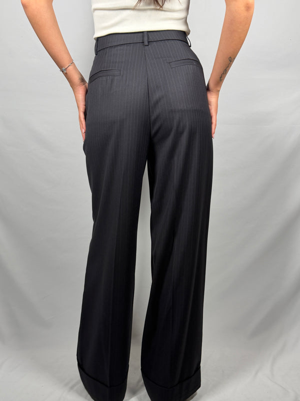 Pantalone palazzo con rovescia gessato blu - Vicolo
