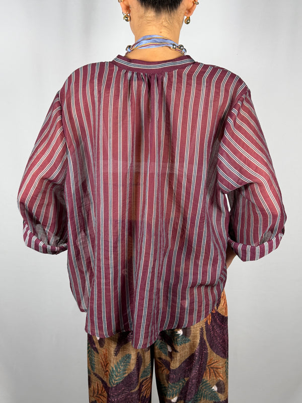 Camicia Nomad a righe con collana celeste-HaveOne