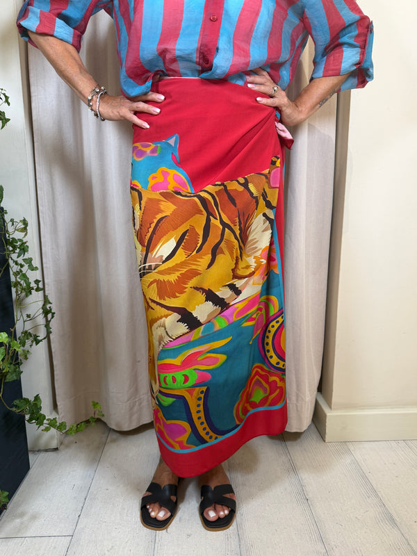 Gonna lunga pareo con fantasia Tigre IndiaART. GVS-Q240
