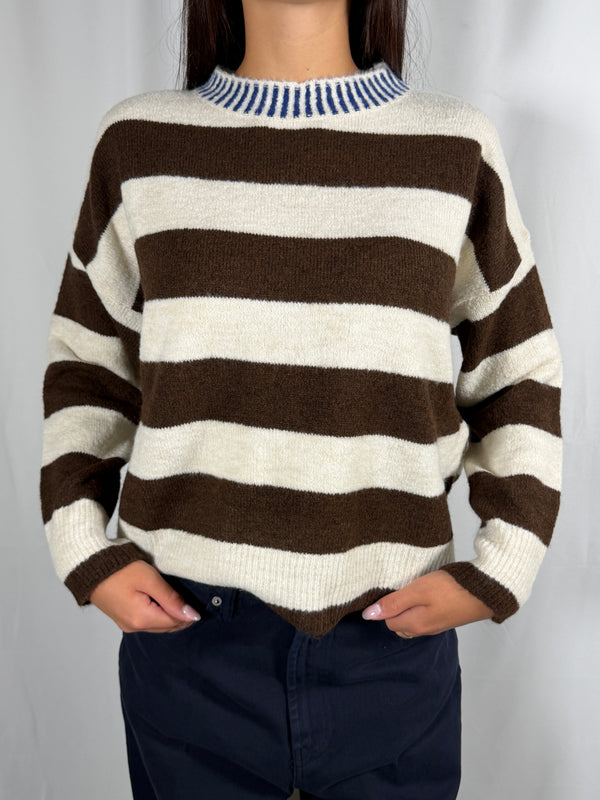 Pull paricollo a righe Marrone/Panna - MIT-R131 Vicolo