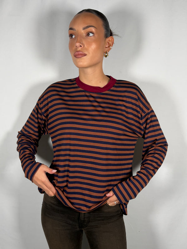 T-Shirt rigata profilo a contrasto - HaveOne