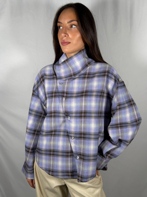 Camicia Check chiusura asimétrica Lilla/Moro - HaveOne