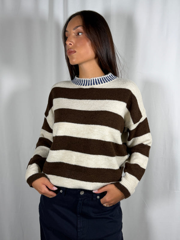 Pull paricollo a righe Marrone/Panna - MIT-R131 Vicolo
