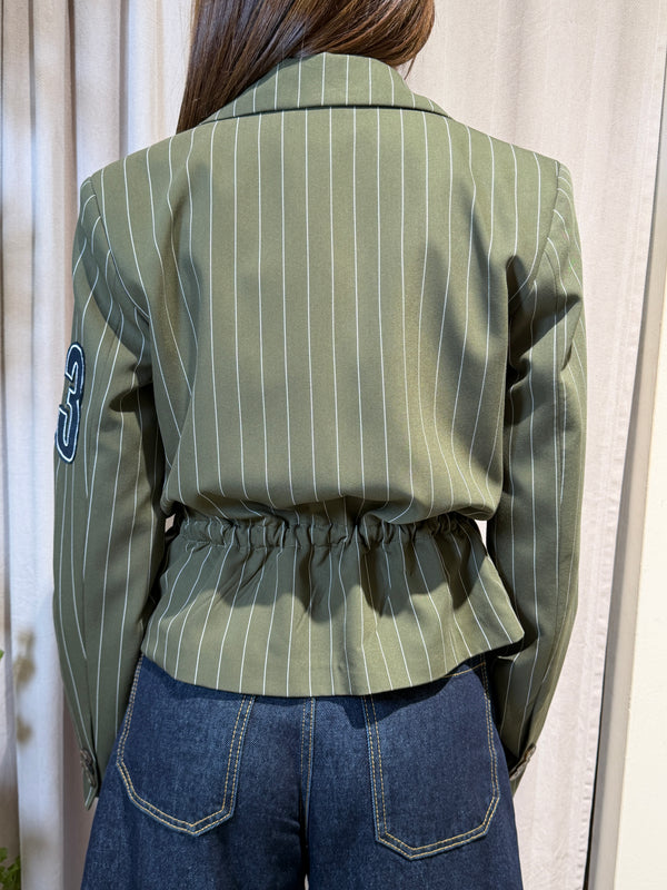 Giacca gessata con arriccio e pach ART 38763