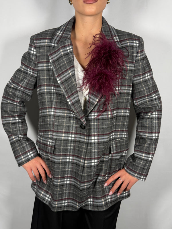 Giacca tartan grigio con spilla -Tensione In