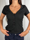 T-shirt scollo a V serafino Nera - UAC0046 Vicolo