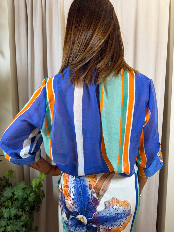 Camicia rigata Turchese/Royal Art CVS-Q504