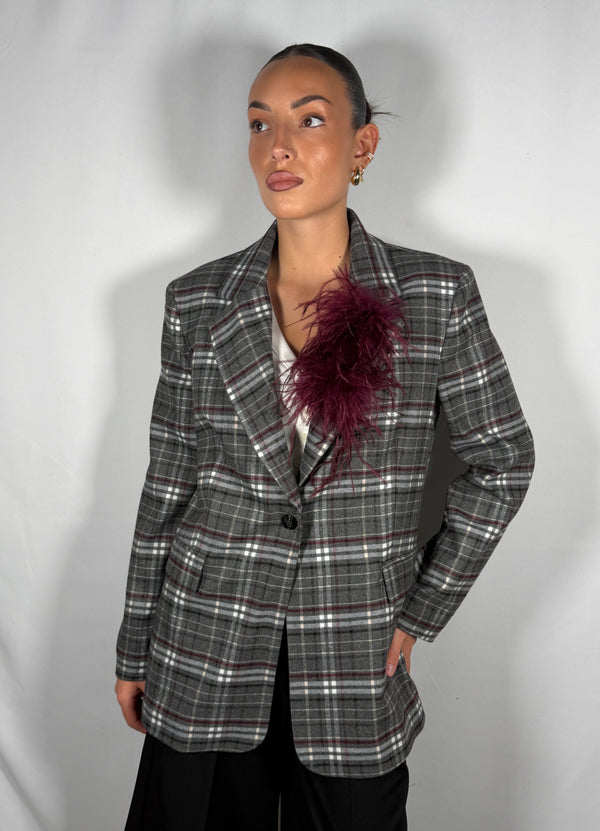 Giacca tartan grigio con spilla -Tensione In