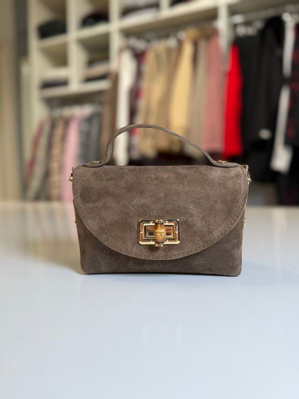 Borsa a mano effetto scamosciato marrone chiaro - Trendy