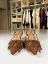 Slingback in camoscio marrone con frange