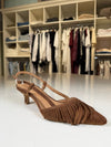 Slingback in camoscio marrone con frange