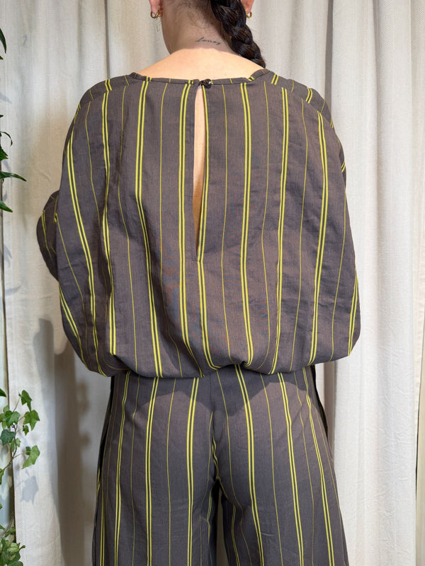 Camicia Blusa marrone gessata righe gialle TAB2362