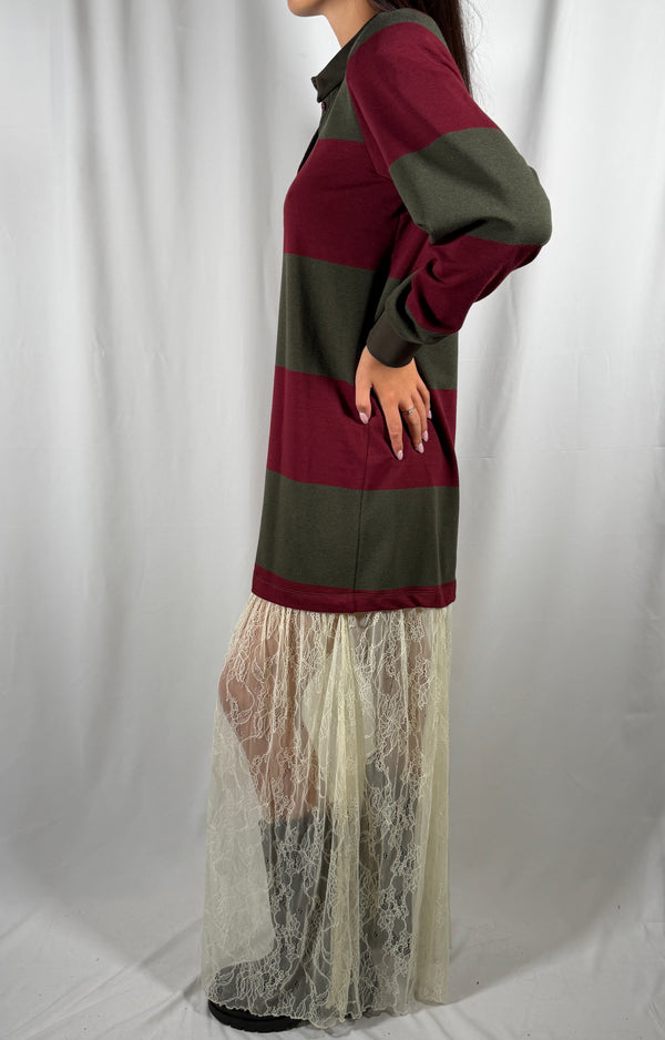 Abito con Maxi polo a righe e pizzo Bordeaux/militare - UAC0045 Vicolo