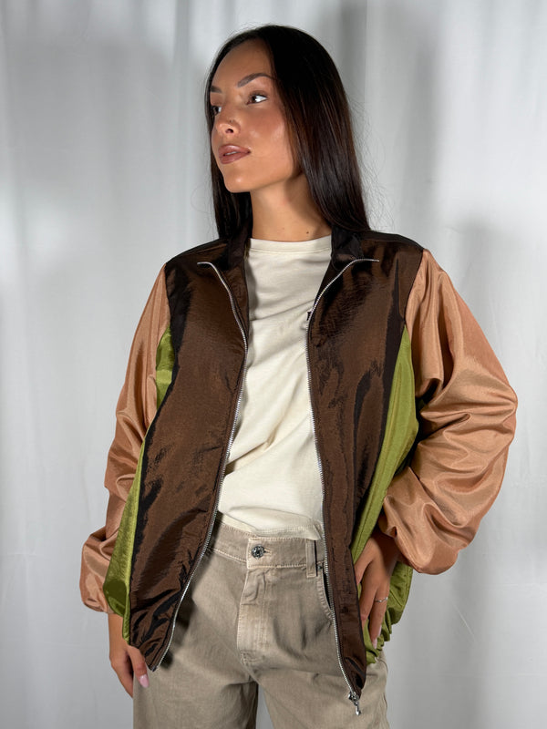 Bomber color block rosa, olio e moro- TAC0571 Vicolo