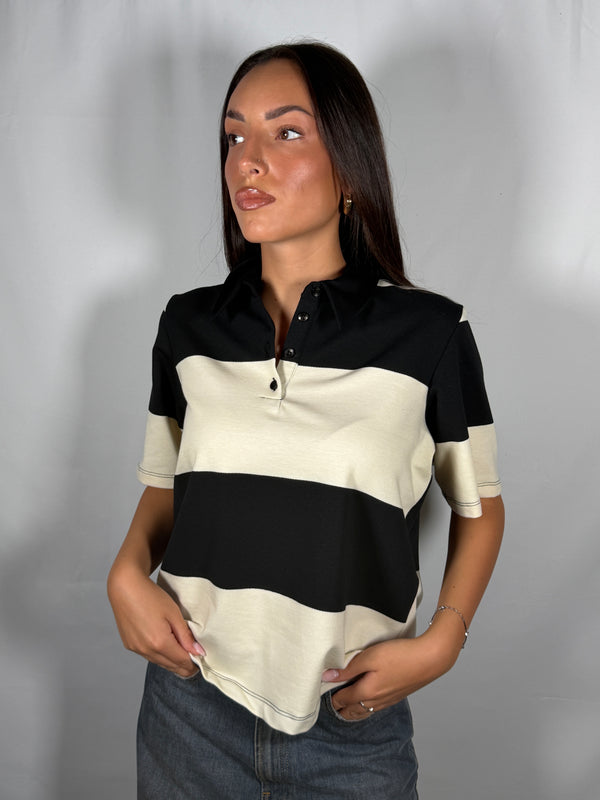 Polo a righe Panna/Nero- TAC0528 Vicolo