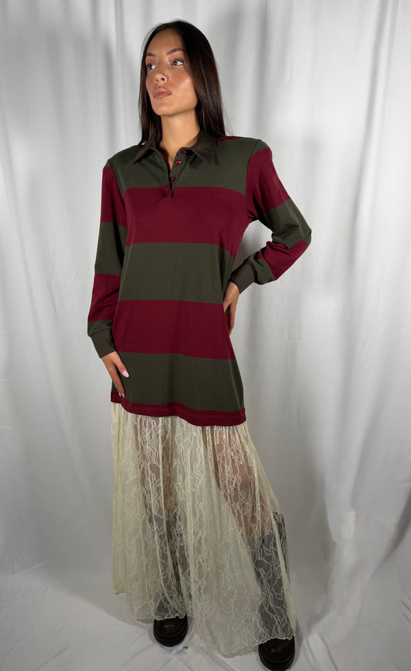 Abito con Maxi polo a righe e pizzo Bordeaux/militare - UAC0045 Vicolo