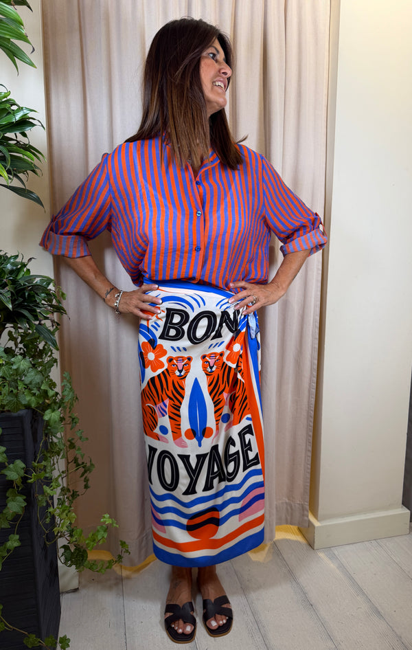 Camicia riga Royal/Arancio Art CVS-Q423
