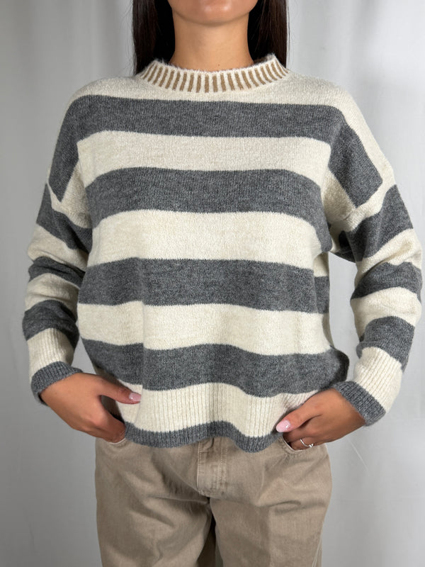 Pull paricollo a righe Grigio/Panna - MIT-R131 Vicolo