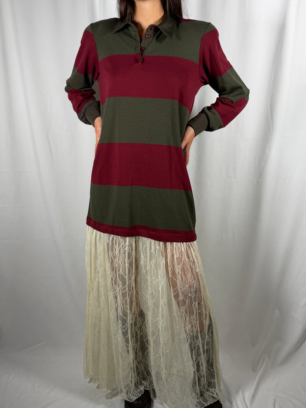Abito con Maxi polo a righe e pizzo Bordeaux/militare - UAC0045 Vicolo