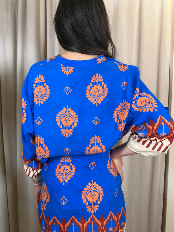 Camicia over fantasia bluette e arancio Art. CMA-Q431