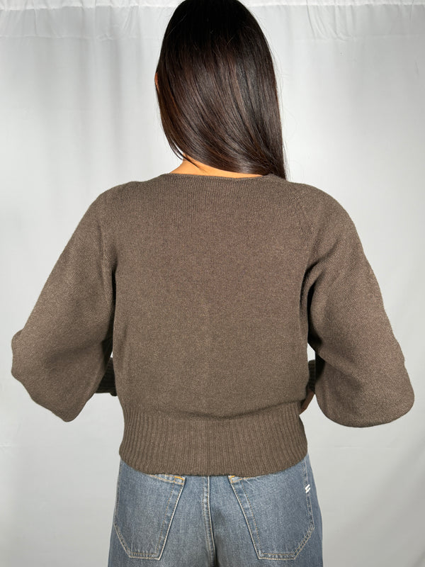 Cardigan Manica a palloncino Cacao - MNG-R051