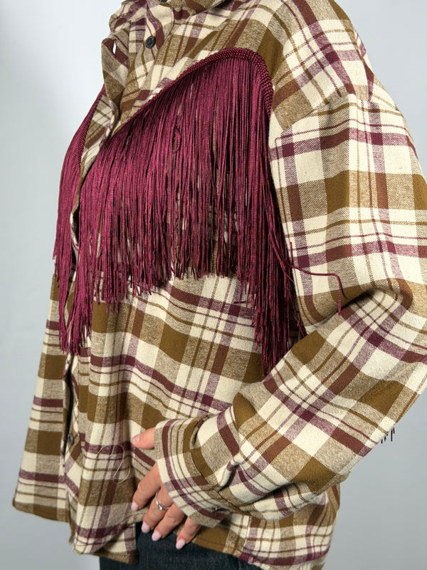 Camicia Check con frange Beige/Bordeaux- Tensione In