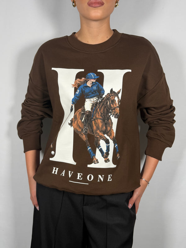 Felpa con stampa Polo Marrone- HaveOne