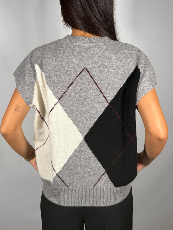Gilet in maglia a Rombi Panna/Nero/Grigio- Vicolo