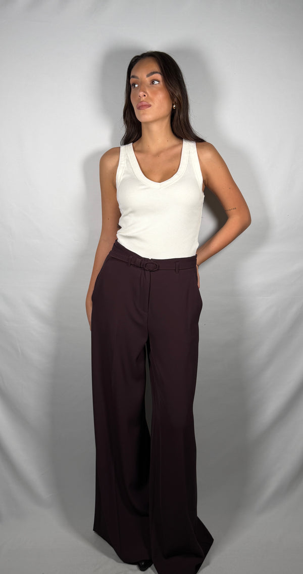 Pantalone palazzo con cintura Bordeaux- Imperial P7J7MHXC