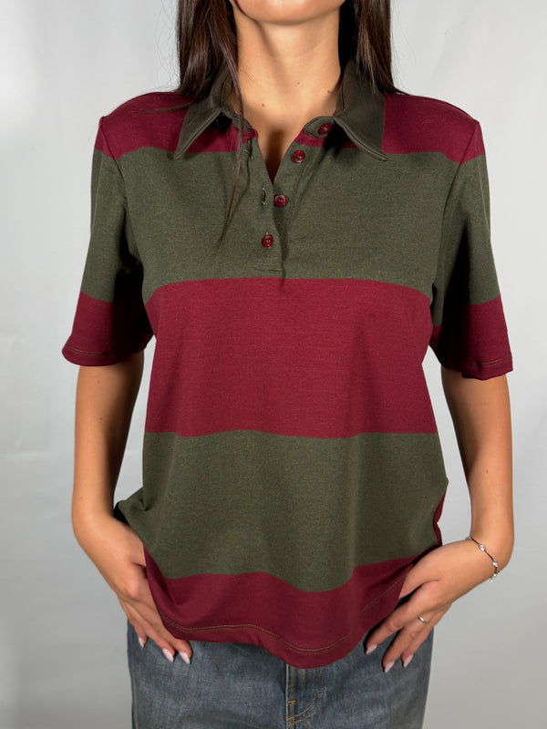 Polo a righe Bordeaux / Military- TAC0528 Vicolo