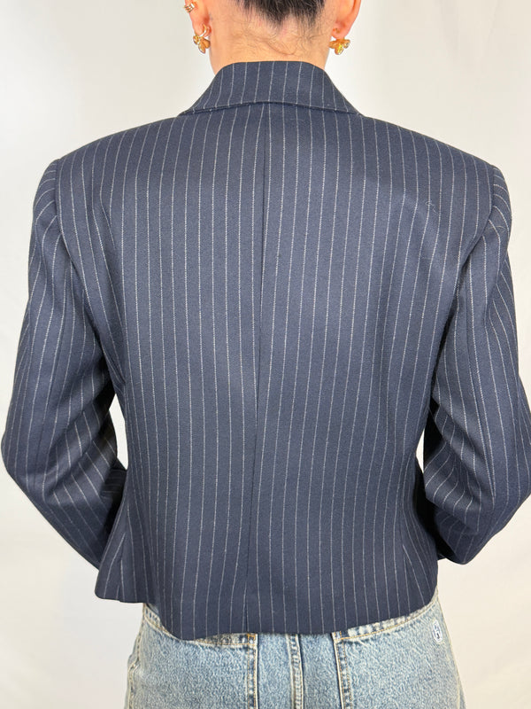 Giacca Crop Gessata Blu - Vicolo TAC1690