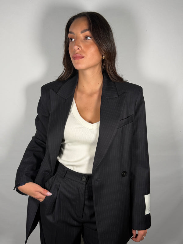 Giacca oversize gessata con tasche applicate - Vicolo