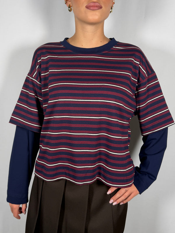 T-Shirt rigata manica a contrasto - HaveOne