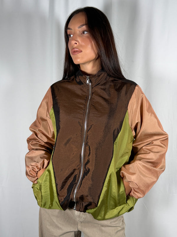 Bomber color block rosa, olio e moro- TAC0571 Vicolo