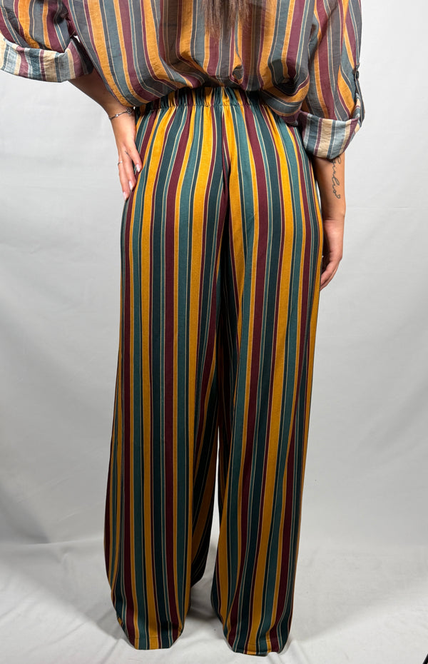Pantalone Nomad righe ottanio bordeaux e ocra-PVS-R235 Haveone