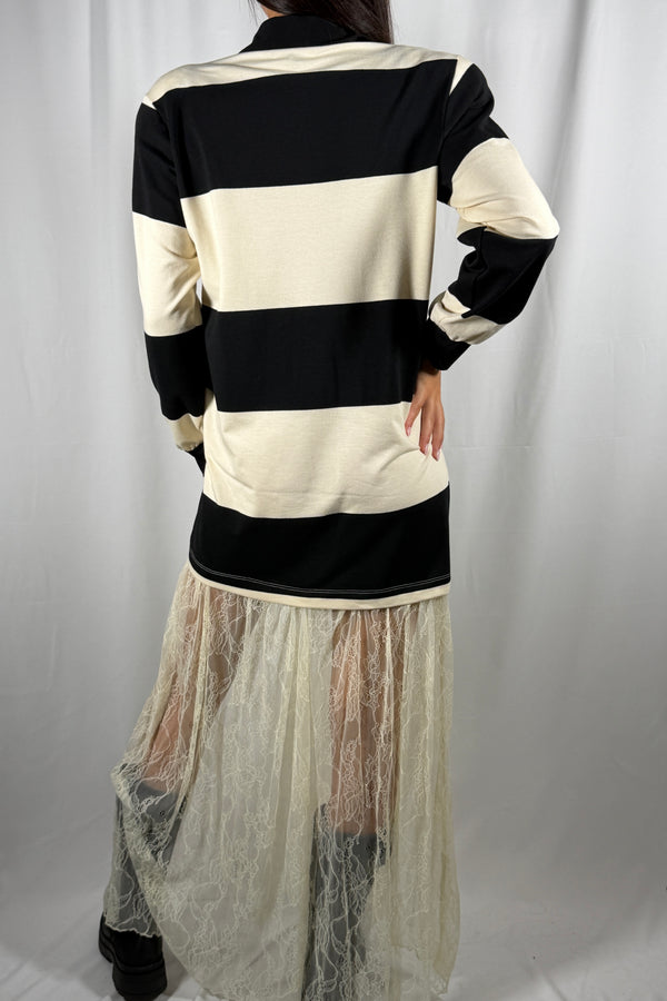 Abito con Maxi polo a righe e pizzo Nero/Panna- UAC0045 Vicolo