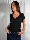 T-shirt scollo a V serafino Nera - UAC0046 Vicolo