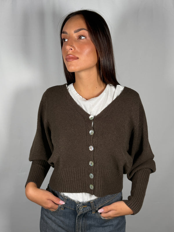 Cardigan Manica a palloncino Cacao - MNG-R051