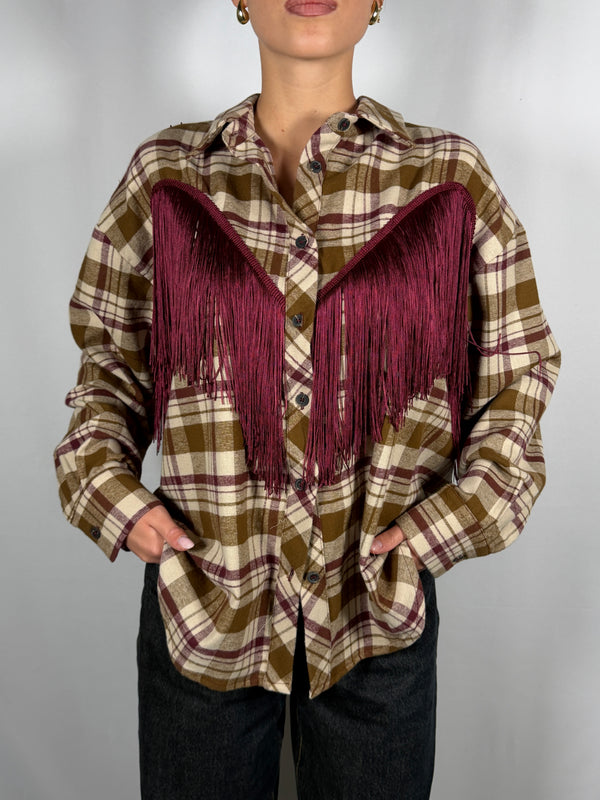 Camicia Check con frange Beige/Bordeaux- Tensione In