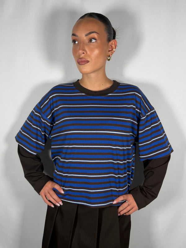 T-Shirt rigata manica a contrasto - HaveOne
