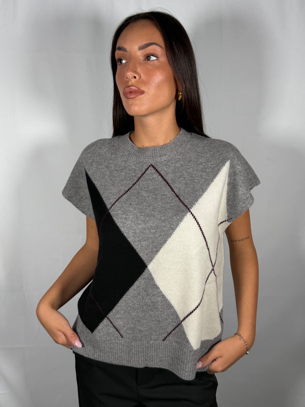 Gilet in maglia a Rombi Panna/Nero/Grigio- Vicolo