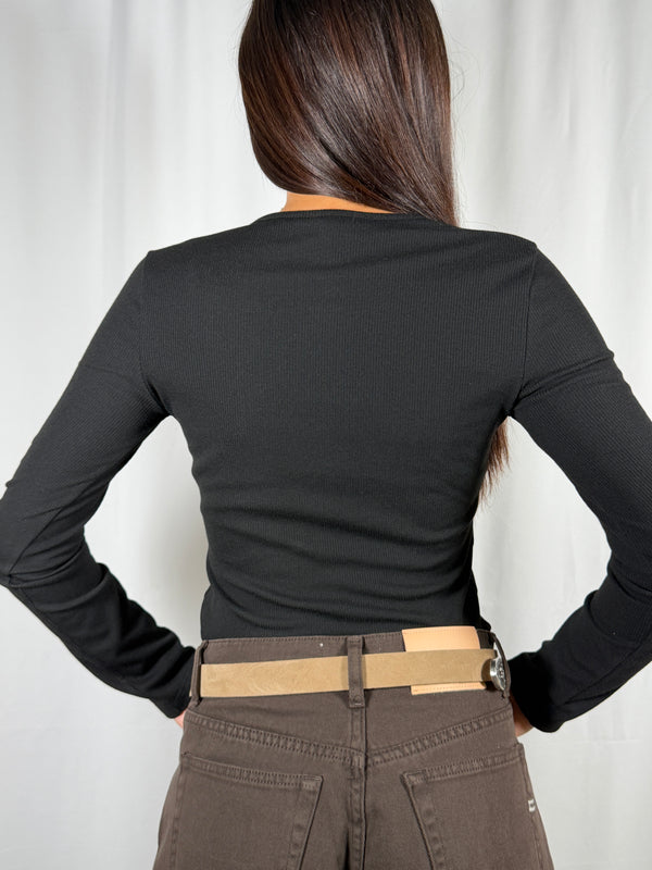 T-shirt a costine Nera