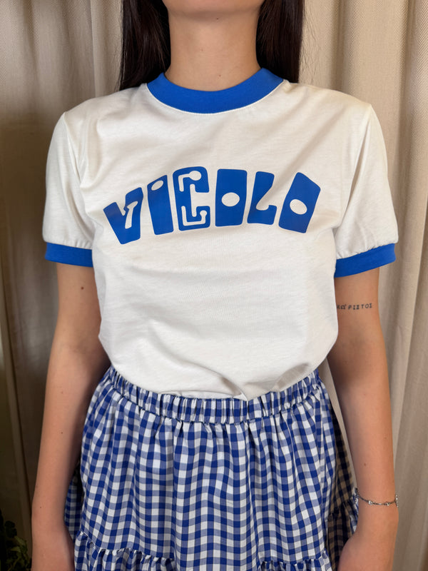 T-shirt regular bianca stampa logo blu Vicolo RAB0990