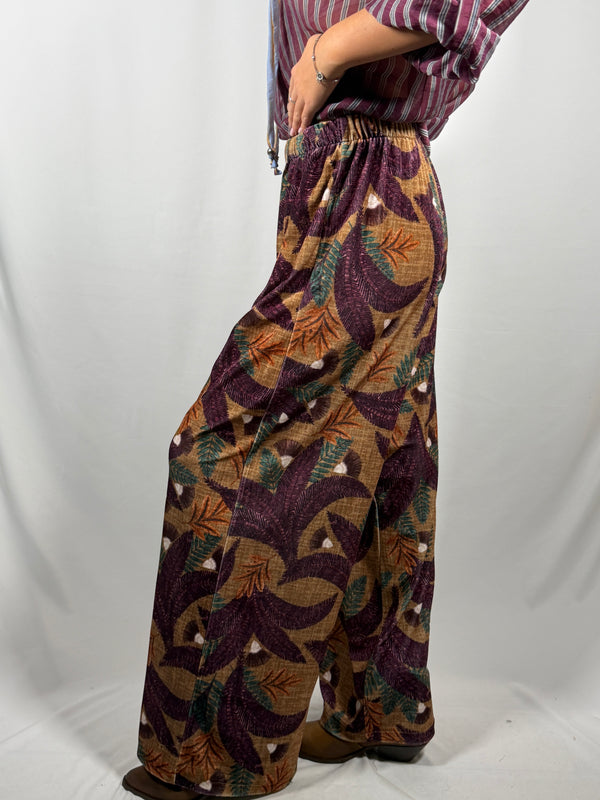 Pantalone in cinigliacon stampa foglie - Haveone