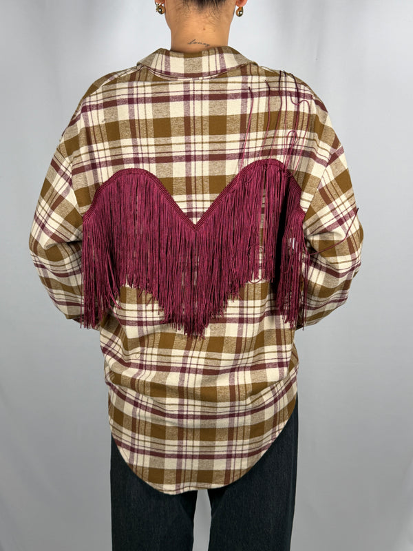 Camicia Check con frange Beige/Bordeaux- Tensione In
