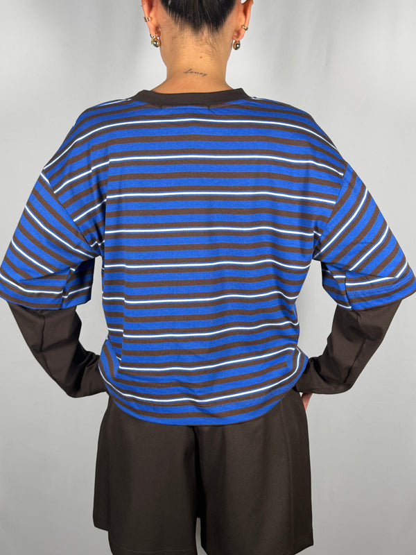 T-Shirt rigata manica a contrasto - HaveOne