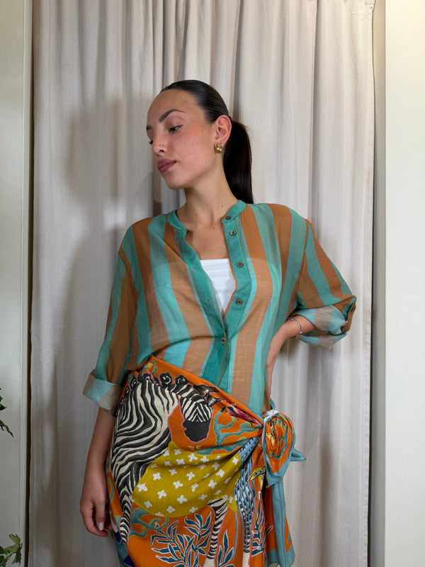 Camicia riga Tabacco/Turchese CVS-Q422